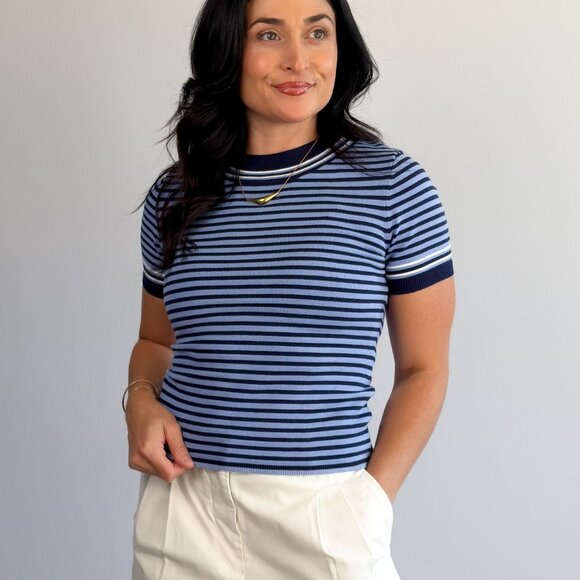 Women’s Striped Knit Sweater Tee — Navy & Sky - Picture 6 of 6